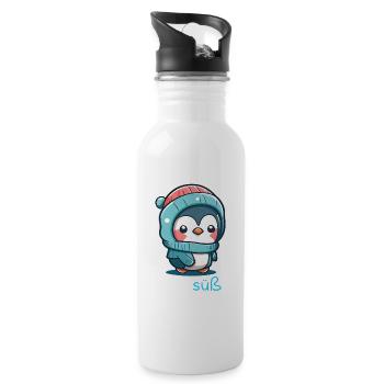 Pinguin Penguin Jungen Mädchen Zoo Süßer Spruch - Trinkflasche mit integriertem Trinkhalm - Weiß - Rechts