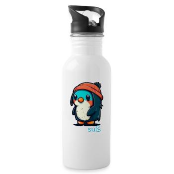 Pinguin Penguin Jungen Mädchen Zoo Süßer Spruch - Trinkflasche mit integriertem Trinkhalm - Weiß - Rechts