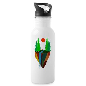 Nature Inspired Art Painting Landscape - Water bottle with straw - white - Right