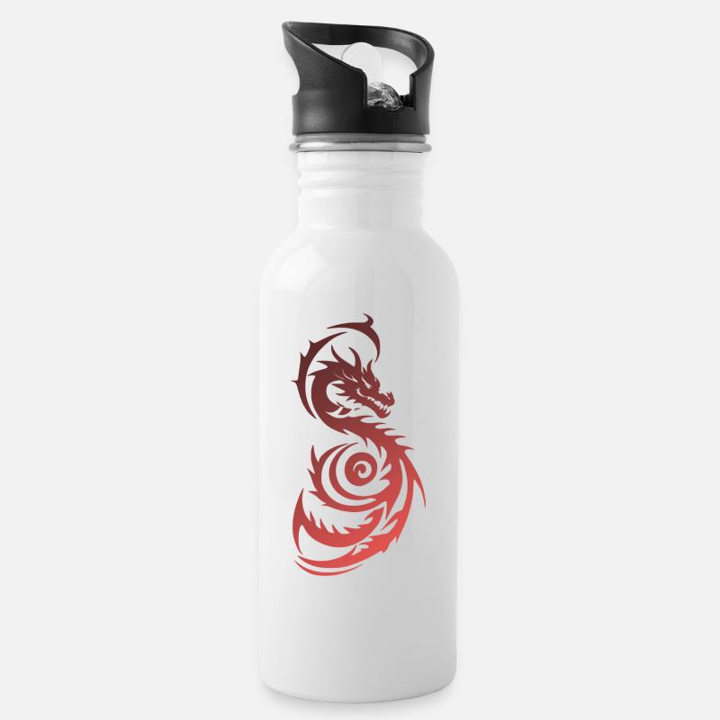 Roter Tribal Fantasy Drache - Trinkflasche mit integriertem Trinkhalm - Weiß