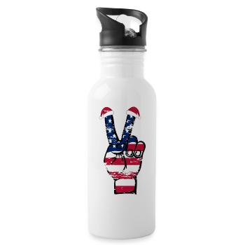 USA Flag Christmas Peace Symbol used - Water bottle with straw - white - Right