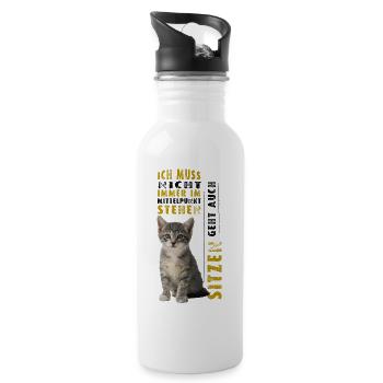 Ich muss nicht immer im Mittelpunkt stehen - Trinkflasche mit integriertem Trinkhalm - Weiß - Rechts