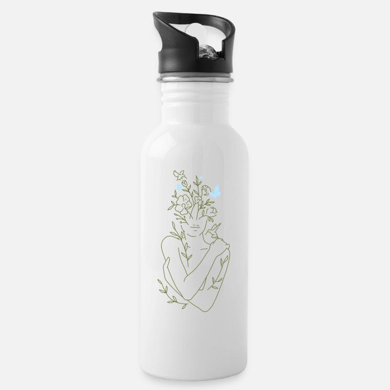 Selflove V-Day (single print) - Trinkflasche mit integriertem Trinkhalm - Weiß