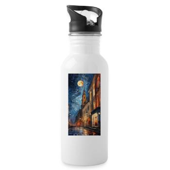 Moonlit night in the city - Water bottle with straw - white - Right