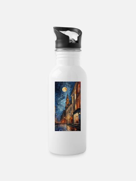 Moonlit night in the city - Water bottle with straw - white