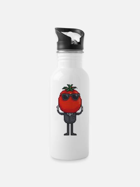 Tomate in Tux - Trinkflasche mit integriertem Trinkhalm - Weiß
