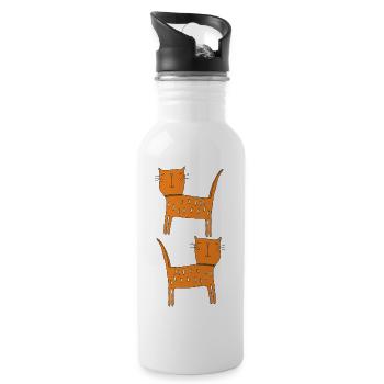 Cat Orange Double - Water bottle with straw - white - Right