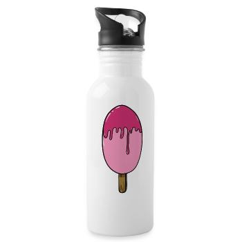 Eis | Pink Eiscreme | Eis am Stiel | Ice Cream - Trinkflasche mit integriertem Trinkhalm - Weiß - Rechts