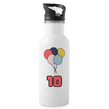 10. 10 YEARS. 10th ANNIVERSARY. 10 YEAR ANNIVERSARY. - Water bottle with straw - white - Right