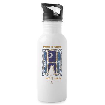 Home is where my cat is - Water bottle with straw - white - Right