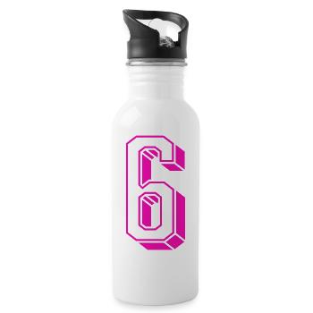 Zahl Sechs - Nummer 6 pink Mädchen Trikotnummer - Trinkflasche mit integriertem Trinkhalm - Weiß - Rechts