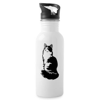 Norwegische Waldkatze Tuxedo - Trinkflasche mit integriertem Trinkhalm - Weiß - Rechts