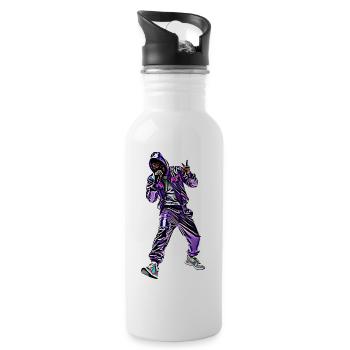 Rapper with a Bold Style in Satin Purple Joggers - Water bottle with straw - white - Right