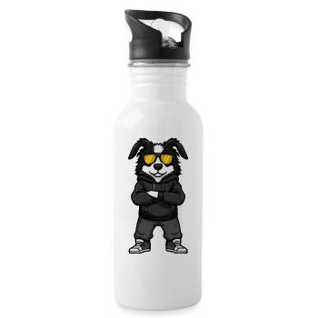 border collie hund dog comic - Trinkflasche mit integriertem Trinkhalm - Weiß - Rechts