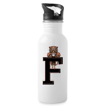 Buchstabe f tiger - Geschenkidee - Trinkflasche mit integriertem Trinkhalm - Weiß - Rechts