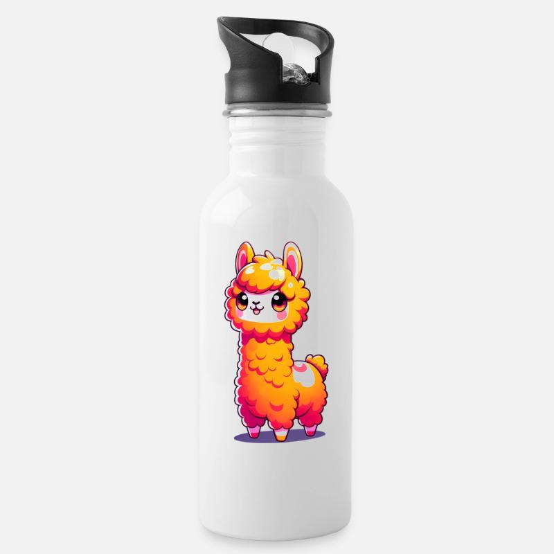 Alpaka - Trinkflasche mit integriertem Trinkhalm - Weiß
