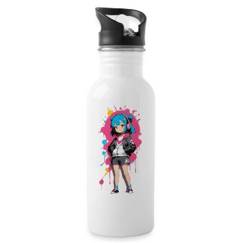 Street Art Girl 23239 - Water bottle with straw - white - Right