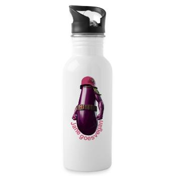 Jane wird Veganerin - Trinkflasche mit integriertem Trinkhalm - Weiß - Rechts