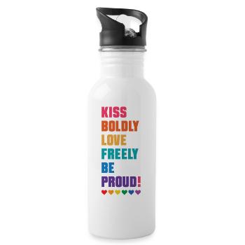 LGBTQ Pride Month - Mutig küssen, frei lieben - Trinkflasche mit integriertem Trinkhalm - Weiß - Rechts