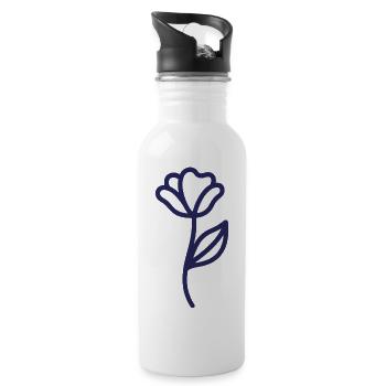 Minimalist floral motif in an elegant one-line - Water bottle with straw - white - Right