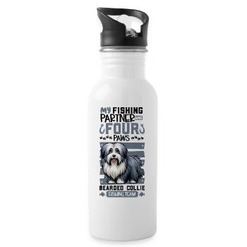 Pêche et Bearded Collie - Gourde avec paille intégrée - blanc - Droite