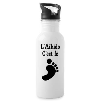 Aikido ist der Fuß! - Trinkflasche mit integriertem Trinkhalm - Weiß - Rechts
