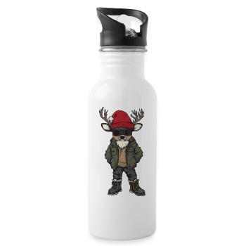 Hirsch Weihnachten Winter - Trinkflasche mit integriertem Trinkhalm - Weiß - Rechts