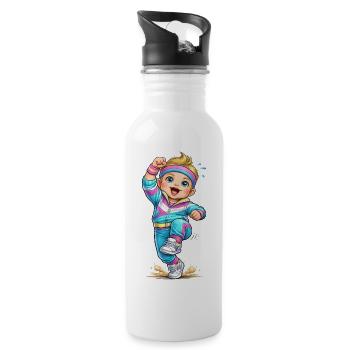 Cheerful retro aerobics kid - Water bottle with straw - white - Right
