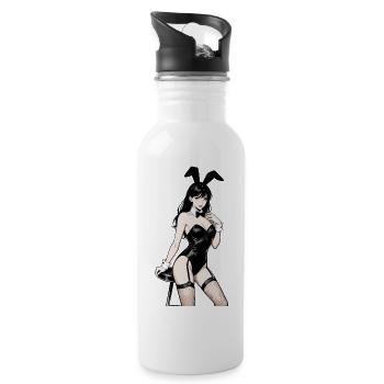 Anime Bunny Woman – Sensual Manga Pin-up Art - Water bottle with straw - white - Right