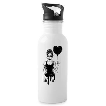 Woman with sunglasses and heart balloon urban - Water bottle with straw - white - Right