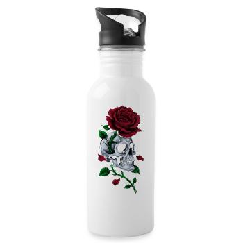 Crâne Tête De Mort Rose Rouge Gothique - Gourde avec paille intégrée - blanc - Droite