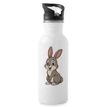 Fröhlicher Cartoonhase - Trinkflasche mit integriertem Trinkhalm - Weiß - Rechts