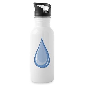Blauer glänzender Wassertropfen - Trinkflasche mit integriertem Trinkhalm - Weiß - Rechts