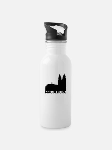 Magdeburg - Trinkflasche mit integriertem Trinkhalm - Weiß
