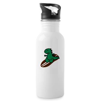 Surfing Dinosaurier - Trinkflasche mit integriertem Trinkhalm - Weiß - Rechts