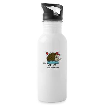 Skater Igel by Cheslo - Trinkflasche mit integriertem Trinkhalm - Weiß - Rechts
