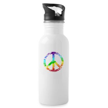Peace signs rainbow peace pacifist reggae - Water bottle with straw - white - Right