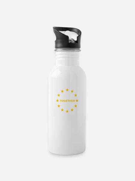 EU Together Europa together - Trinkflasche mit integriertem Trinkhalm - Weiß