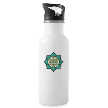 BLUME DES LEBENS - LOTUSBLÜTE - türkis - Trinkflasche mit integriertem Trinkhalm - Weiß - Rechts