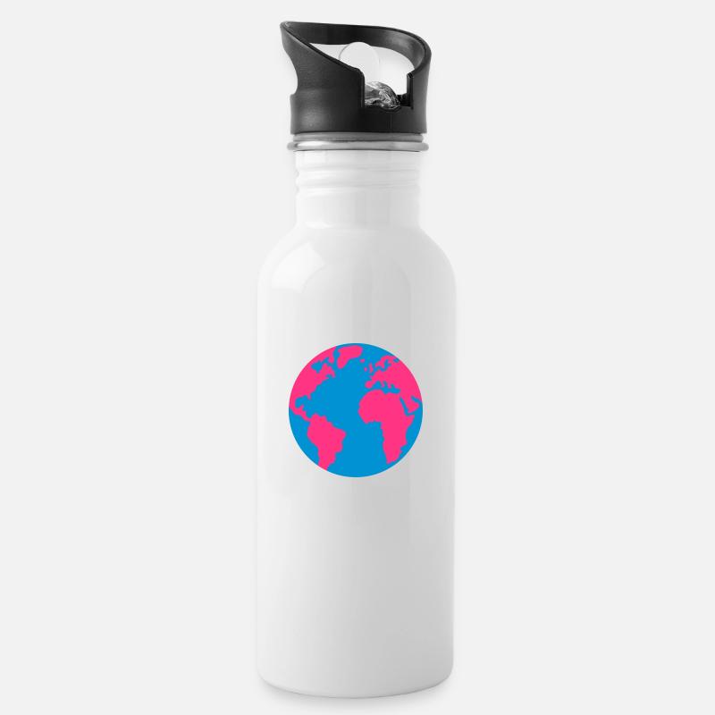 Planet Erde - Trinkflasche mit integriertem Trinkhalm - Weiß