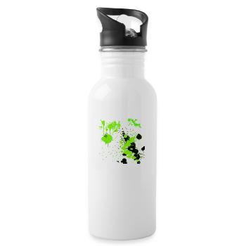 Green splatter - Water bottle with straw - white - Right