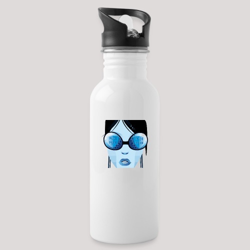 girl face - Trinkflasche mit integriertem Trinkhalm