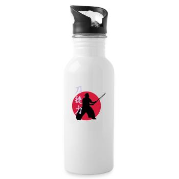 samurai_strength_victory_sword_3c - Trinkflasche mit integriertem Trinkhalm - Weiß - Rechts