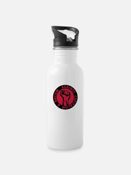 2 colors - against capitalism & racism - against - Trinkflasche mit integriertem Trinkhalm - Weiß