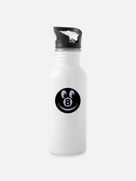 8 ball smiley vecto - Gourde avec paille intégrée - blanc