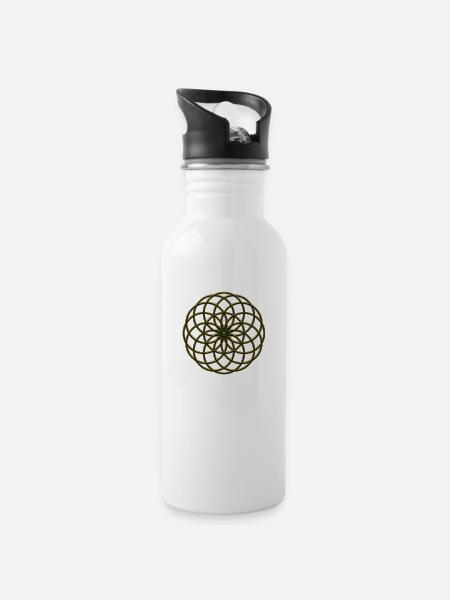 Flower of Life - Seed of Life - Tube Torus, - Water bottle with straw - white