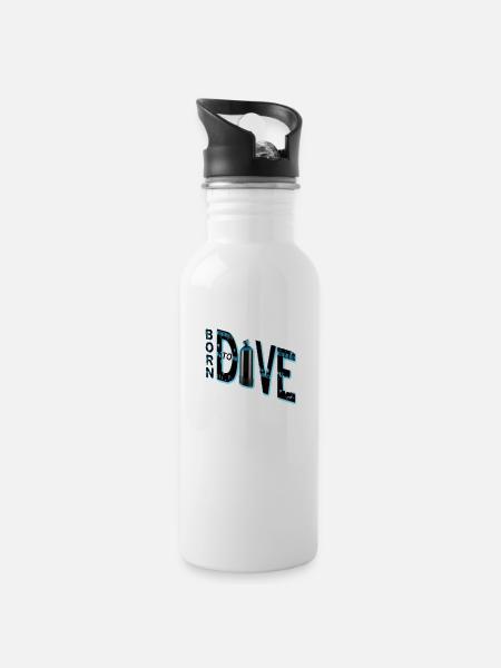 Born to Dive - Trinkflasche mit integriertem Trinkhalm - Weiß