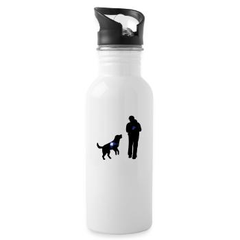 Hund wartet auf Bestätigung - Trinkflasche mit integriertem Trinkhalm - Weiß - Rechts