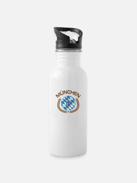 München - Trinkflasche mit integriertem Trinkhalm - Weiß