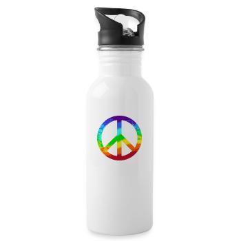 Peace Sign Rainbow Peace Pacifist Reggae - Water bottle with straw - white - Right